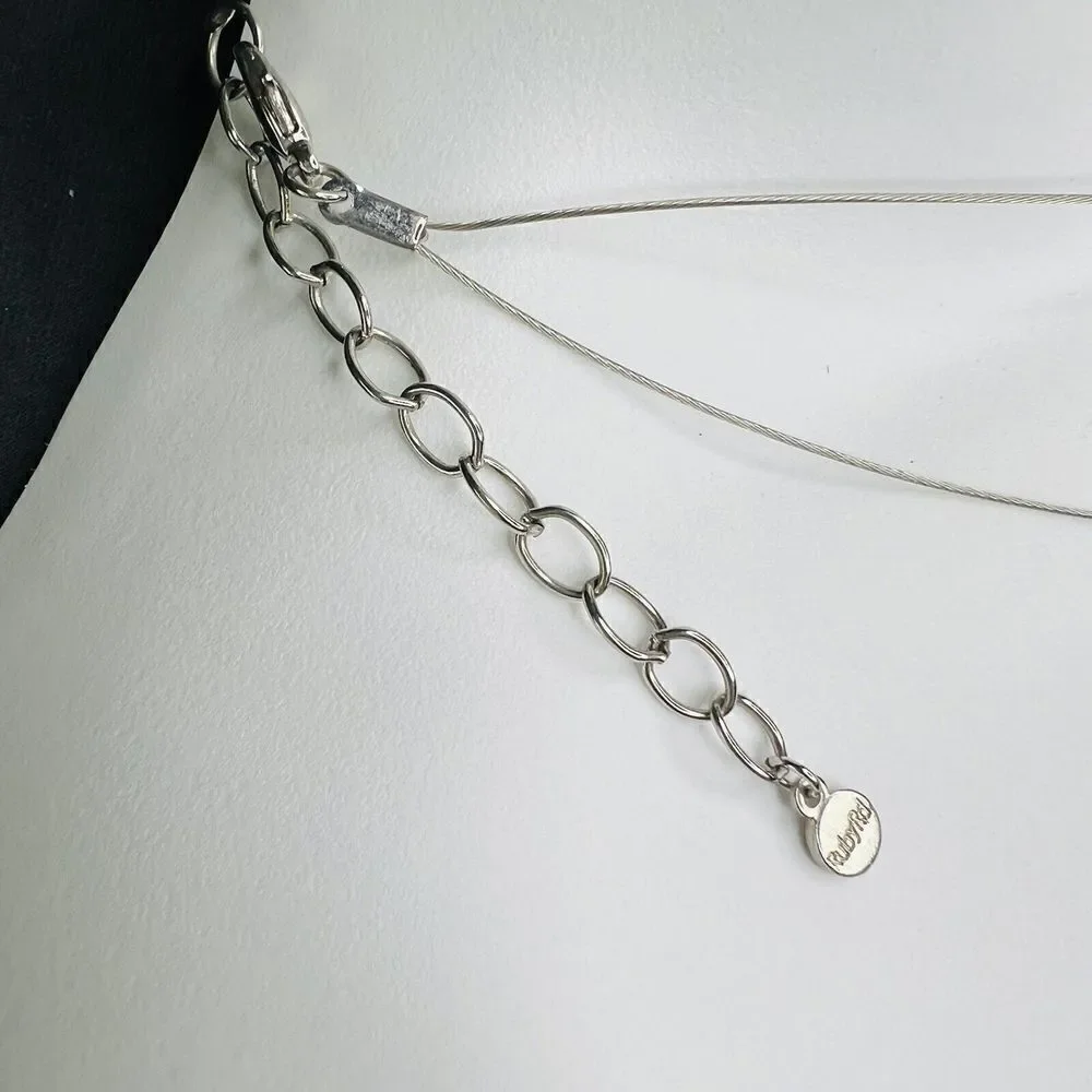 Ruby Rd. Two Strand Wire Layered Rhinestone Necklace Silver Black Tone 4448
